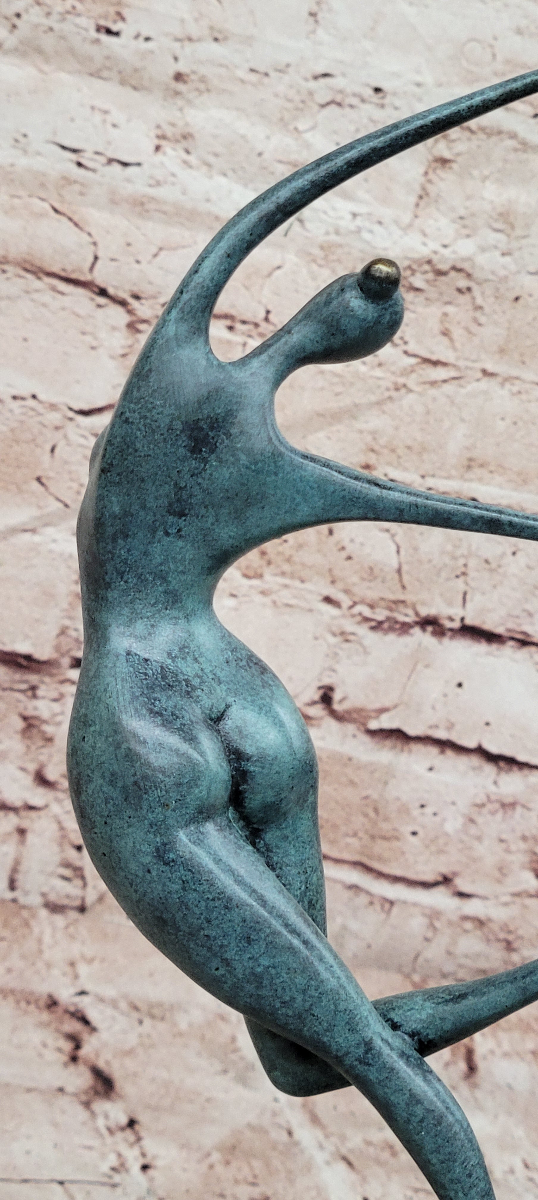 Love in Balance Modern Bronze Dancing Couple Sculpture with Green Patina
