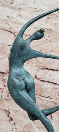 Love in Balance Modern Bronze Dancing Couple Sculpture with Green Patina