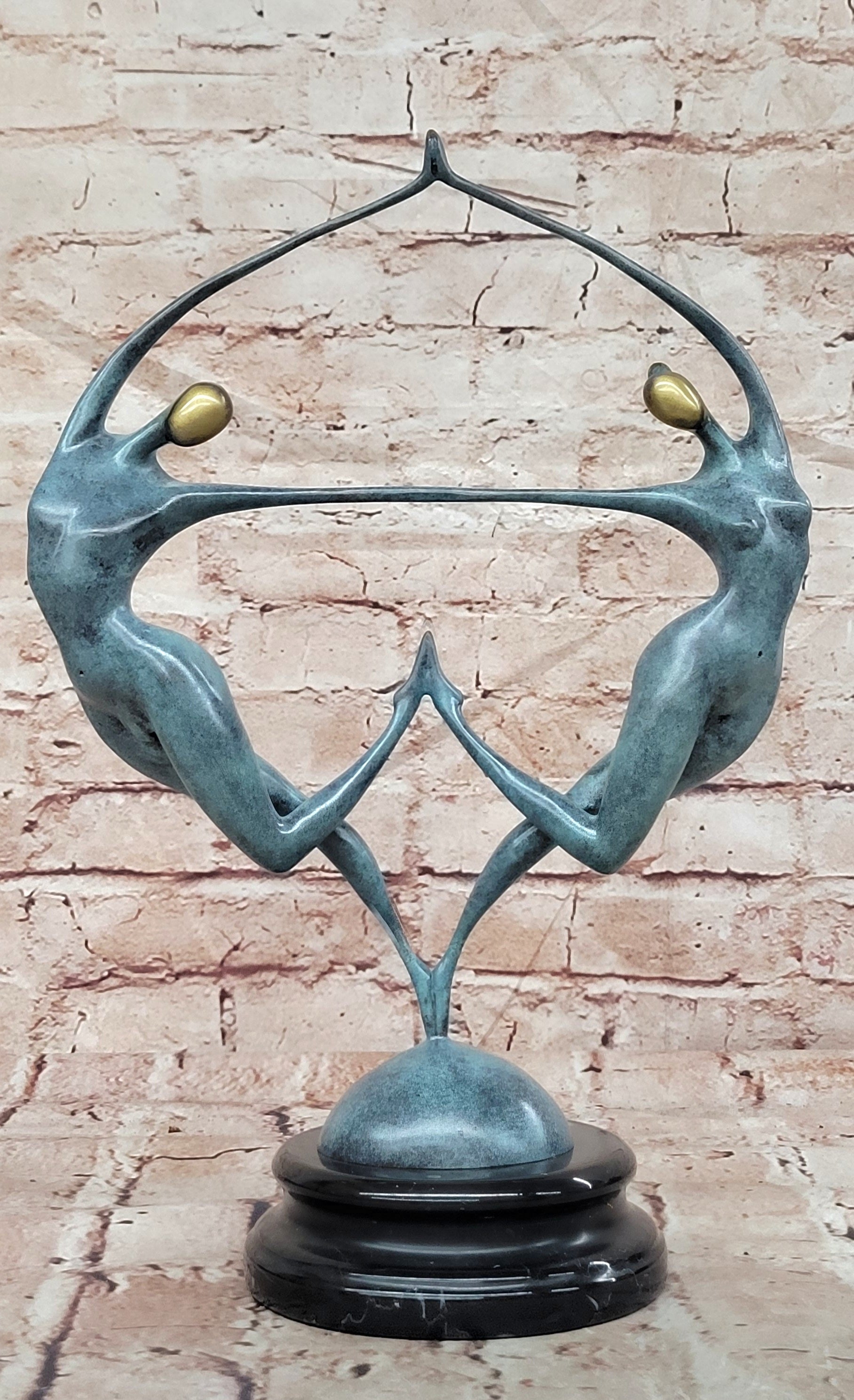 Love in Balance Modern Bronze Dancing Couple Sculpture with Green Patina