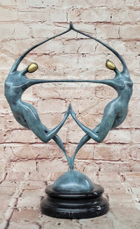 Love in Balance Modern Bronze Dancing Couple Sculpture with Green Patina