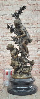 Children Picking up Fruit from a Tree Bronze Sculpture by Moreau Hand Made Statue