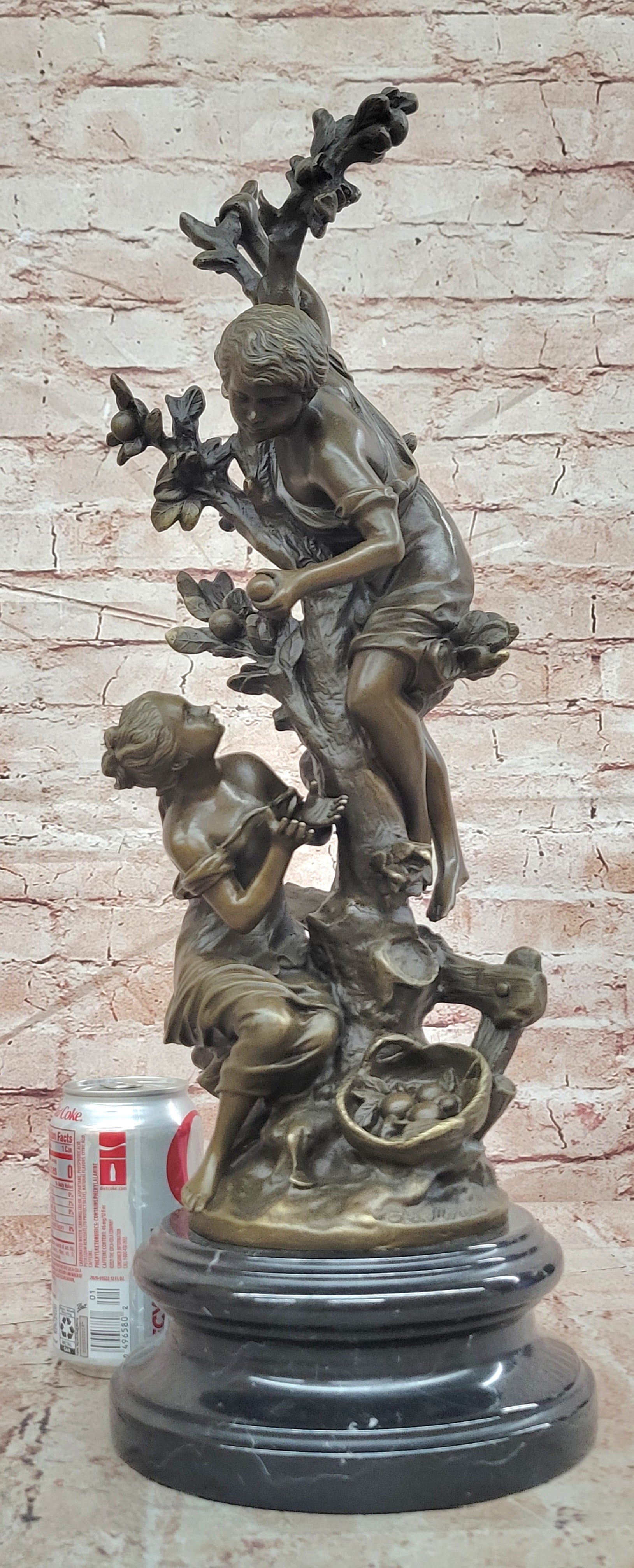 Children Picking up Fruit from a Tree Bronze Sculpture by Moreau Hand Made Statue
