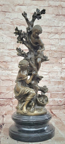 Children Picking up Fruit from a Tree Bronze Sculpture by Moreau Hand Made Statue
