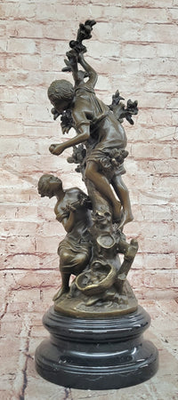 Children Picking up Fruit from a Tree Bronze Sculpture by Moreau Hand Made Statue