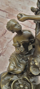 Children Picking up Fruit from a Tree Bronze Sculpture by Moreau Hand Made Statue