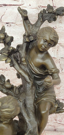 Children Picking up Fruit from a Tree Bronze Sculpture by Moreau Hand Made Statue