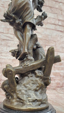 Children Picking up Fruit from a Tree Bronze Sculpture by Moreau Hand Made Statue