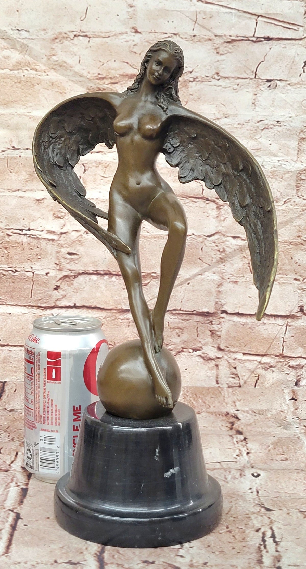 Icarus Bronze Sculpture: Winged Woman Art Nouveau Figurine on Marble Cesaro