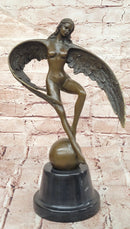 Icarus Bronze Sculpture: Winged Woman Art Nouveau Figurine on Marble Cesaro