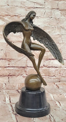 Icarus Bronze Sculpture: Winged Woman Art Nouveau Figurine on Marble Cesaro
