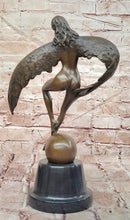 Icarus Bronze Sculpture: Winged Woman Art Nouveau Figurine on Marble Cesaro