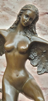 Icarus Bronze Sculpture: Winged Woman Art Nouveau Figurine on Marble Cesaro