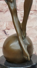 Icarus Bronze Sculpture: Winged Woman Art Nouveau Figurine on Marble Cesaro
