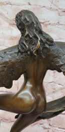 Icarus Bronze Sculpture: Winged Woman Art Nouveau Figurine on Marble Cesaro