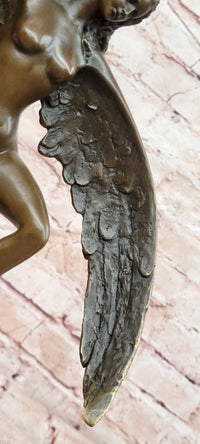 Icarus Bronze Sculpture: Winged Woman Art Nouveau Figurine on Marble Cesaro