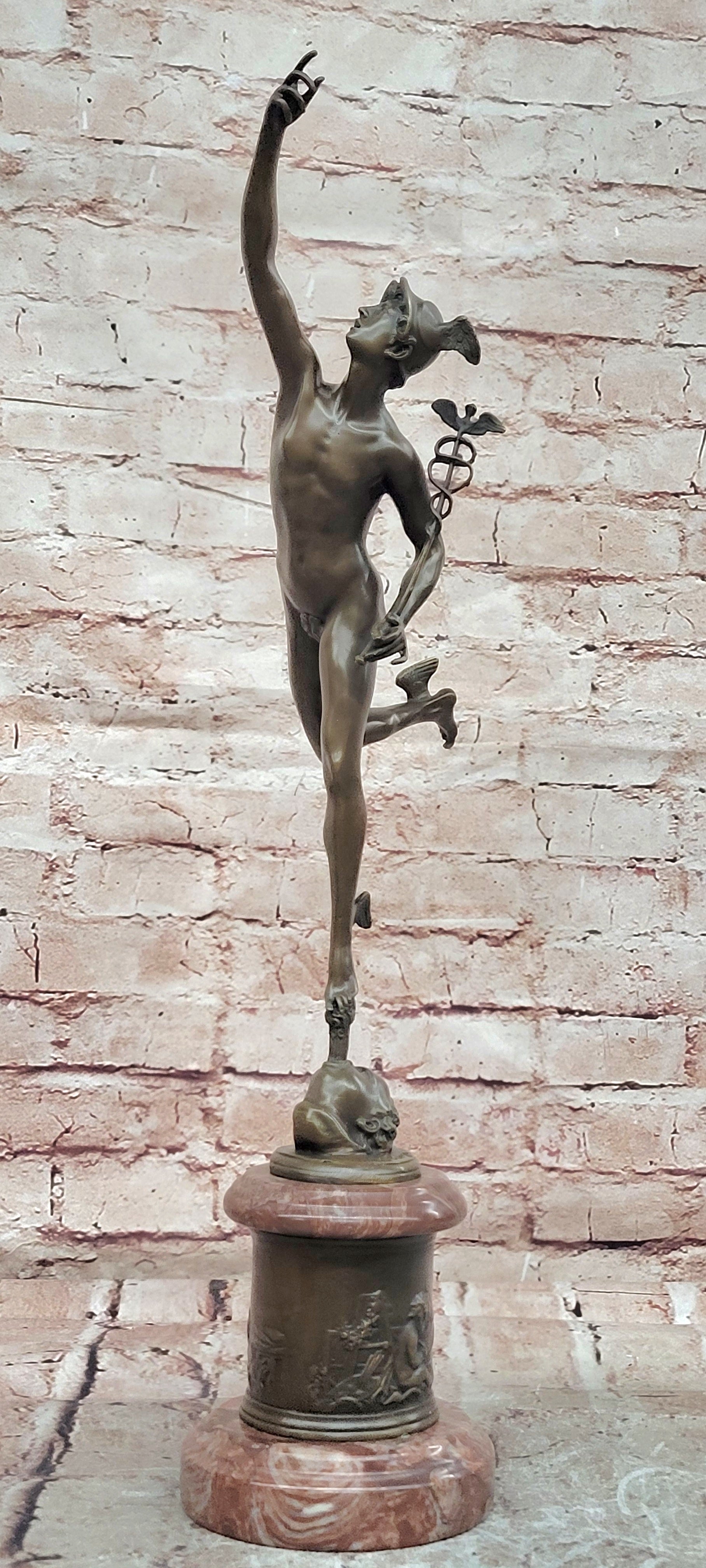 16.75''H BRONZE STATUE OF FLYING MERCURY BRONZE SCULPTURE SIGNED: Giambologna