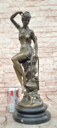 Nymphe De Diane Signed Lucie Ledieu Diana the Huntress Mythical Bronze Sculpture