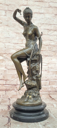 Nymphe De Diane Signed Lucie Ledieu Diana the Huntress Mythical Bronze Sculpture