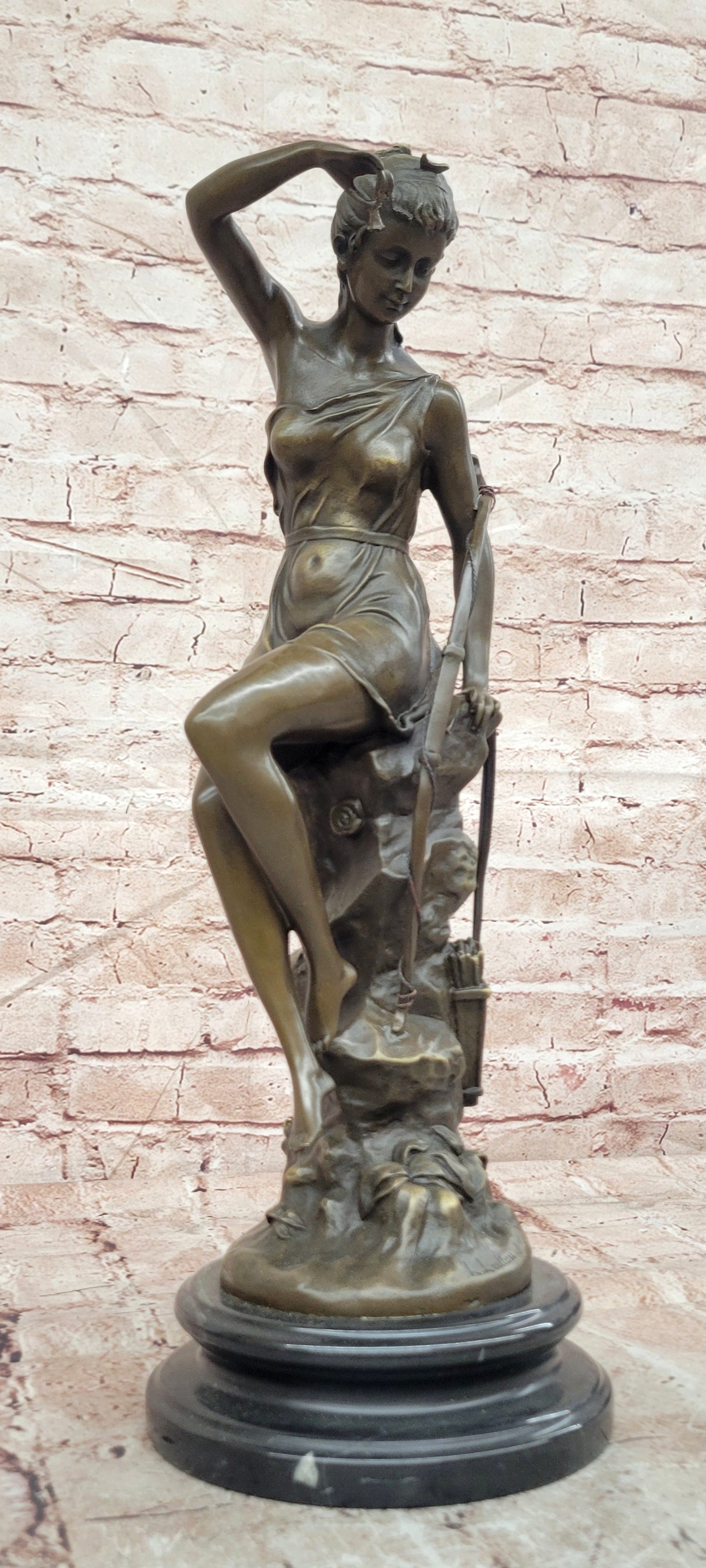 Nymphe De Diane Signed Lucie Ledieu Diana the Huntress Mythical Bronze Sculpture