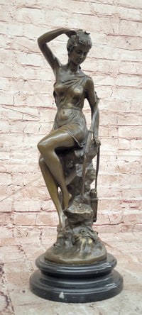 Nymphe De Diane Signed Lucie Ledieu Diana the Huntress Mythical Bronze Sculpture