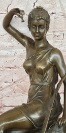 Nymphe De Diane Signed Lucie Ledieu Diana the Huntress Mythical Bronze Sculpture