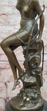 Nymphe De Diane Signed Lucie Ledieu Diana the Huntress Mythical Bronze Sculpture