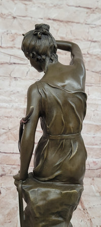 Nymphe De Diane Signed Lucie Ledieu Diana the Huntress Mythical Bronze Sculpture