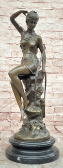 Nymphe De Diane Signed Lucie Ledieu Diana the Huntress Mythical Bronze Sculpture