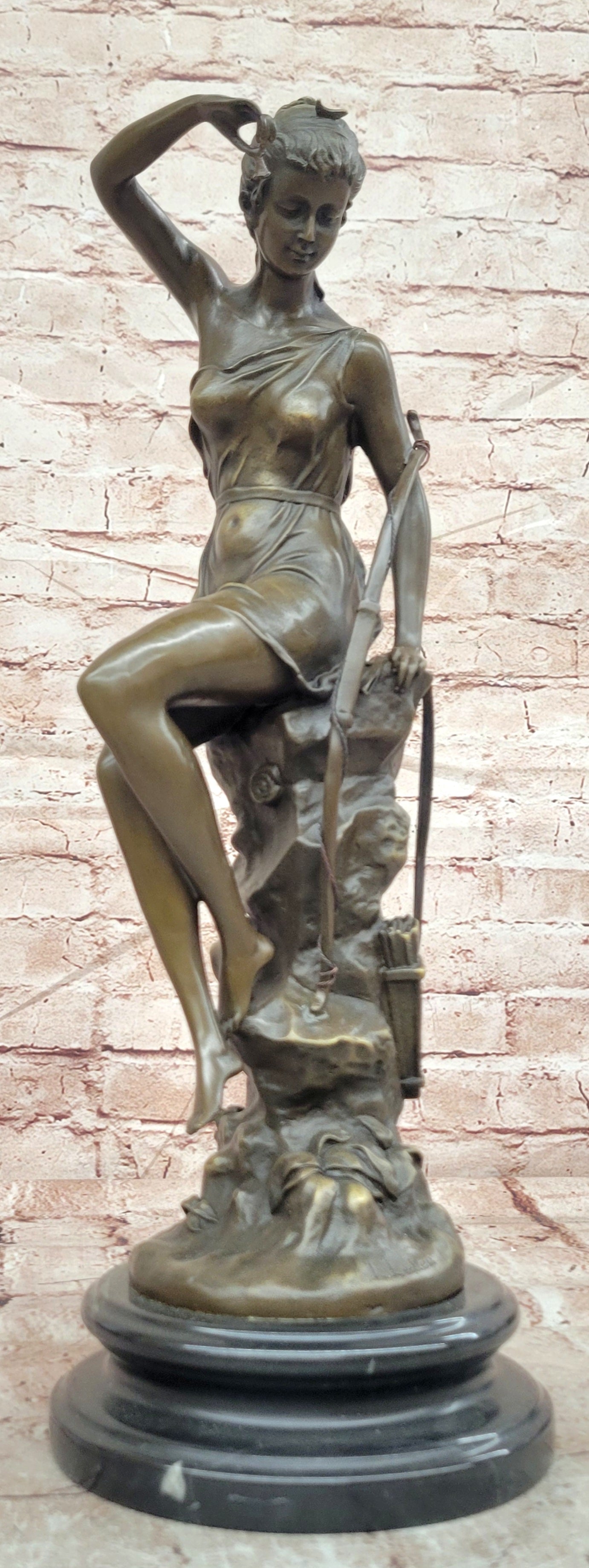 Nymphe De Diane Signed Lucie Ledieu Diana the Huntress Mythical Bronze Sculpture