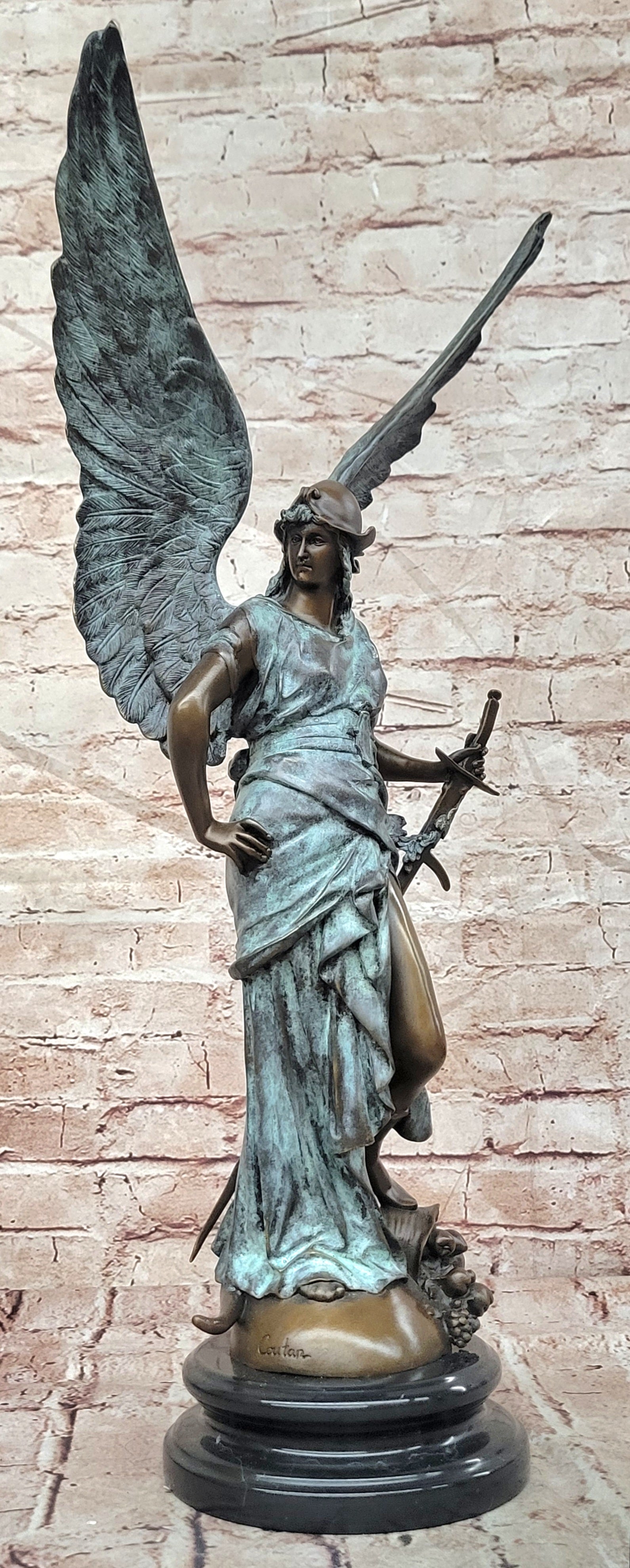 Winged Victory Angel with Sword Western Art Sculpture Bronze Statue by Coutan