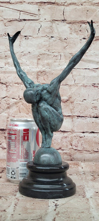 Bronze Swimmer Statue: Man Act Diver Sculpture on Marble Base Signed Milo