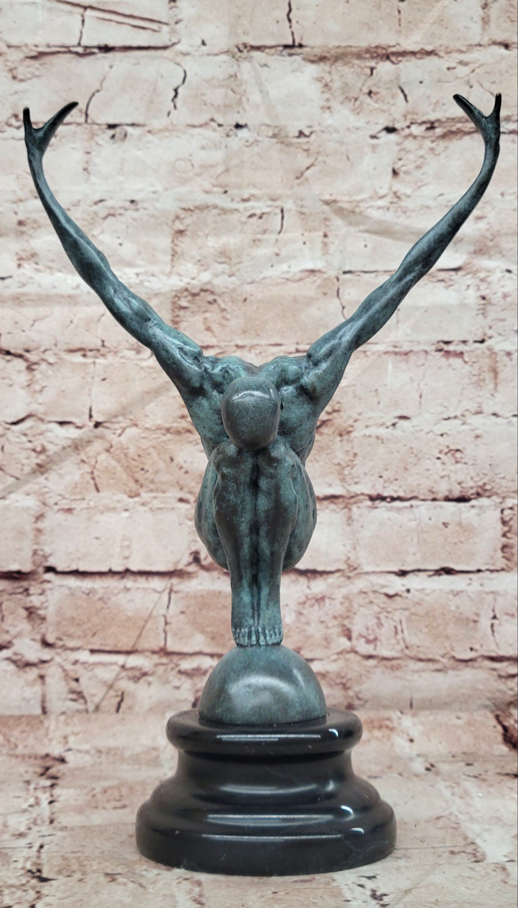 Bronze Swimmer Statue: Man Act Diver Sculpture on Marble Base Signed Milo