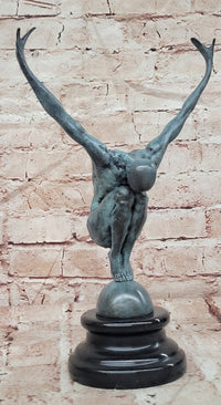 Bronze Swimmer Statue: Man Act Diver Sculpture on Marble Base Signed Milo