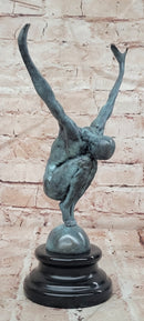 Bronze Swimmer Statue: Man Act Diver Sculpture on Marble Base Signed Milo