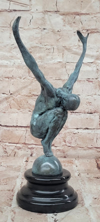 Bronze Swimmer Statue: Man Act Diver Sculpture on Marble Base Signed Milo