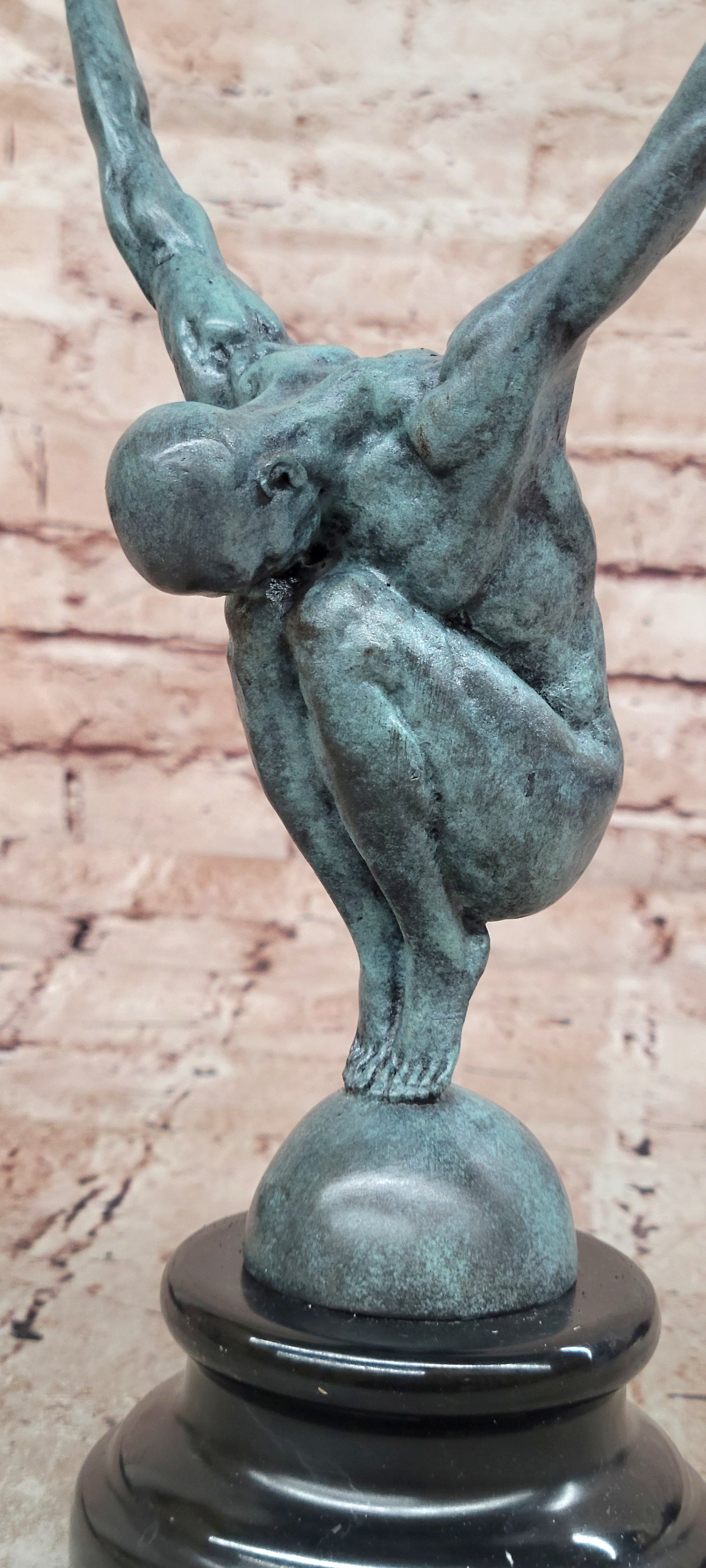 Bronze Swimmer Statue: Man Act Diver Sculpture on Marble Base Signed Milo