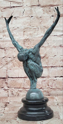 Bronze Swimmer Statue: Man Act Diver Sculpture on Marble Base Signed Milo