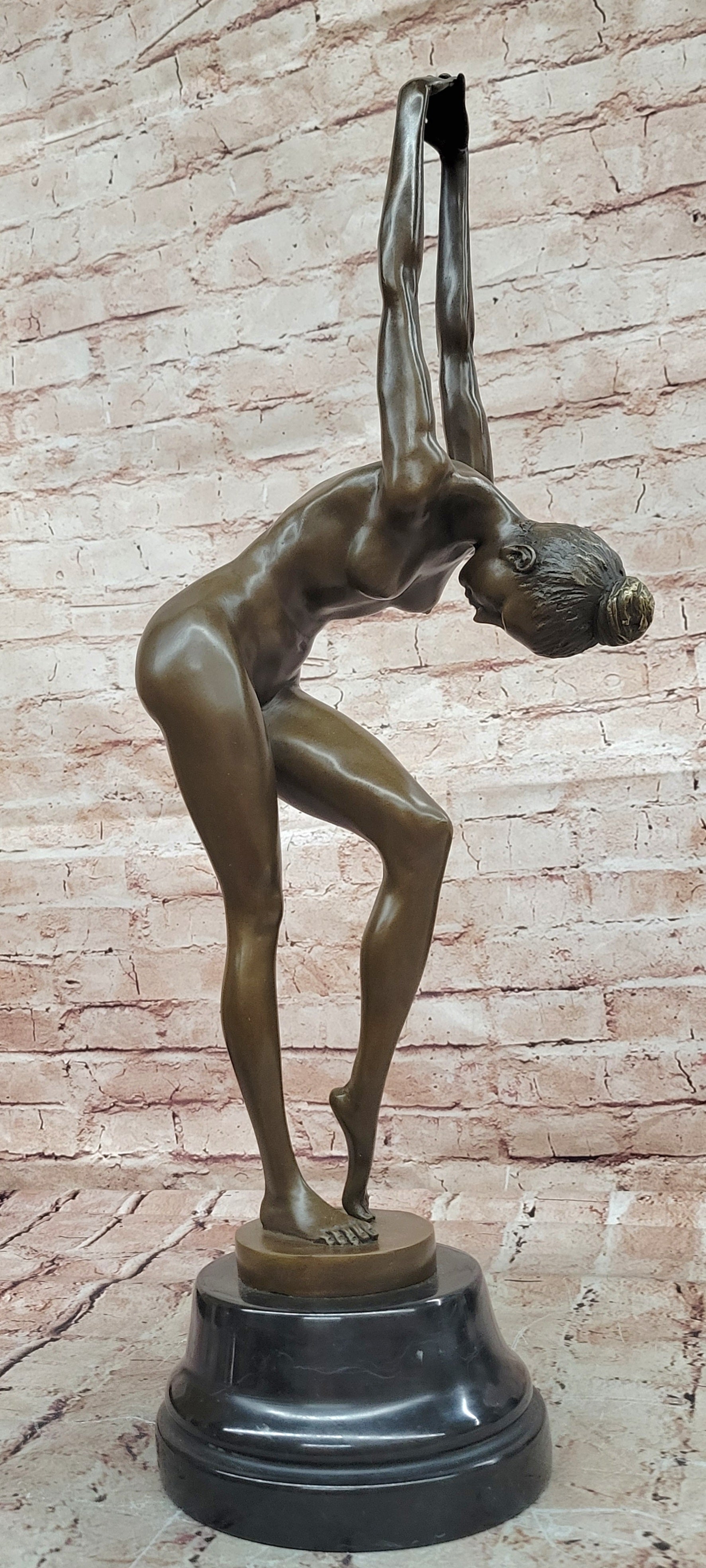 Hand Made Collectible Bronze Sculpture Nude Dancer Posing by Cesaro Statue