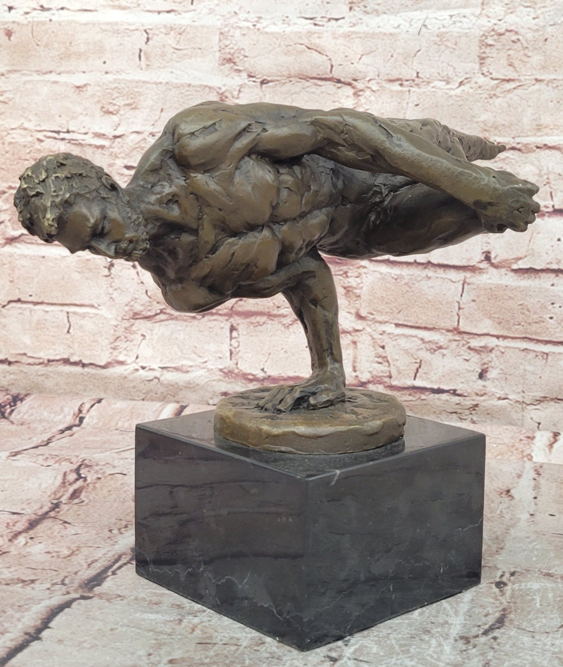 Signed Original Cesaro Abstract Modern Art Nude Male Handstand Bronze Sculpture