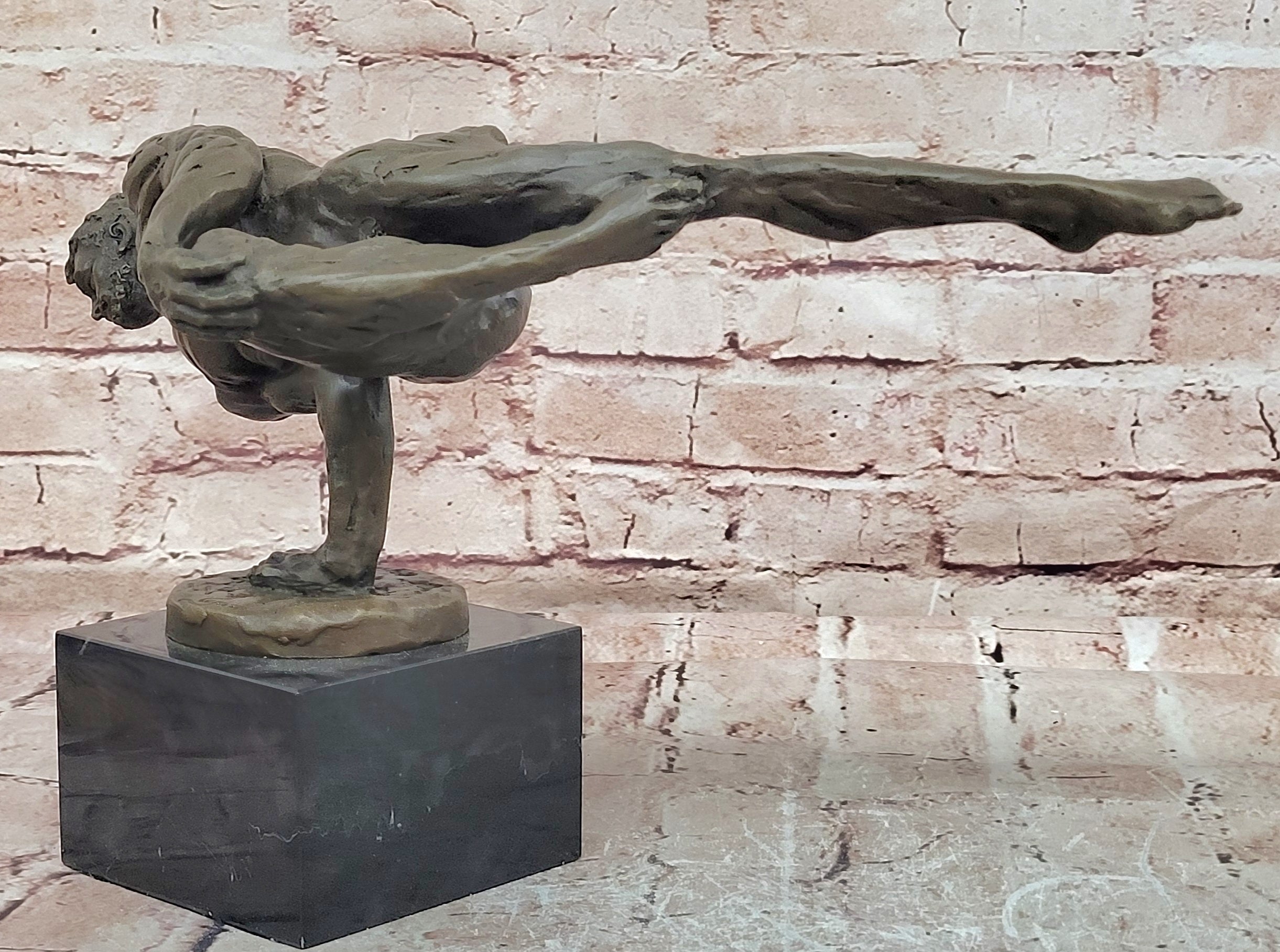 Signed Original Cesaro Abstract Modern Art Nude Male Handstand Bronze Sculpture