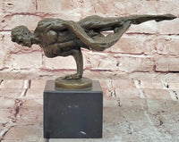 Bronze Bodybuilder Sculpture – Male Nude Art on Marble Base Signed Cesaro