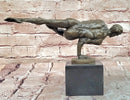 Bronze Bodybuilder Sculpture – Male Nude Art on Marble Base Signed Cesaro