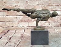 Bronze Bodybuilder Sculpture – Male Nude Art on Marble Base Signed Cesaro