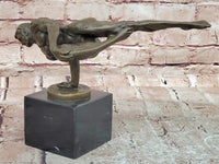 Bronze Bodybuilder Sculpture – Male Nude Art on Marble Base Signed Cesaro