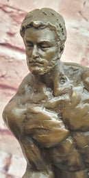Bronze Bodybuilder Sculpture – Male Nude Art on Marble Base Signed Cesaro