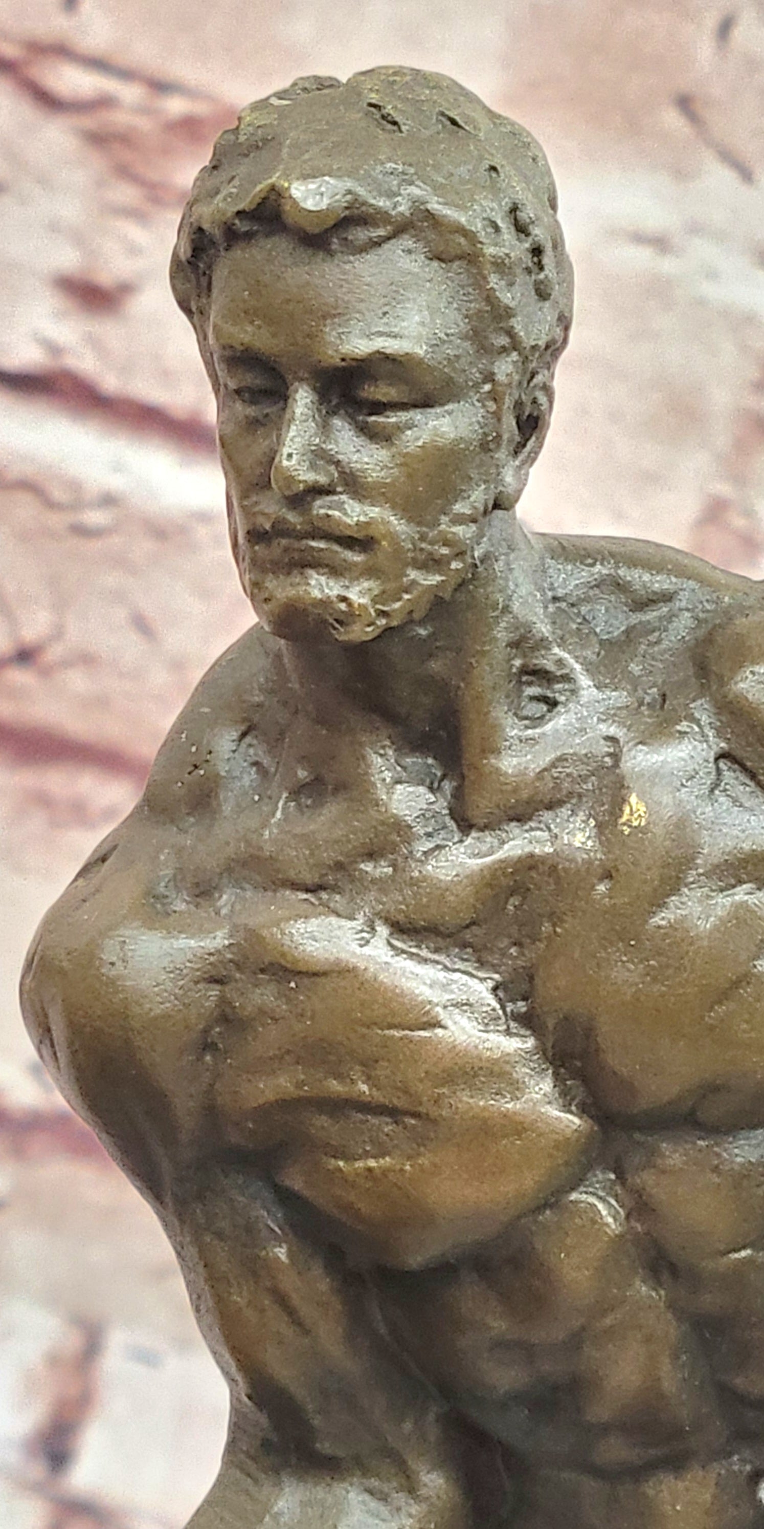 Bronze Bodybuilder Sculpture – Male Nude Art on Marble Base Signed Cesaro