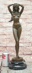Signed Original Cesaro Sensual Female Form Real Bronze Figurine on Marble Base