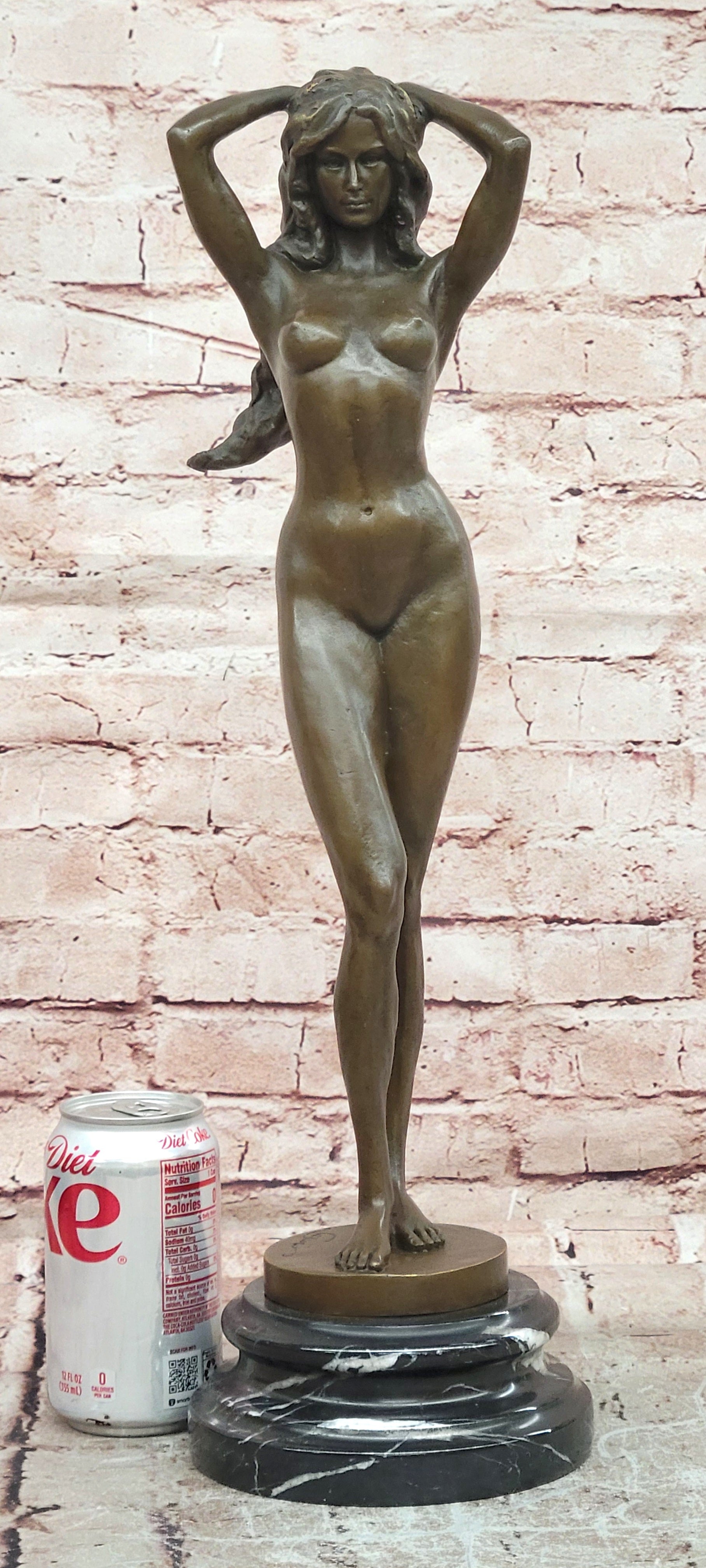 Signed Original Cesaro Sensual Female Form Real Bronze Figurine on Marble Base