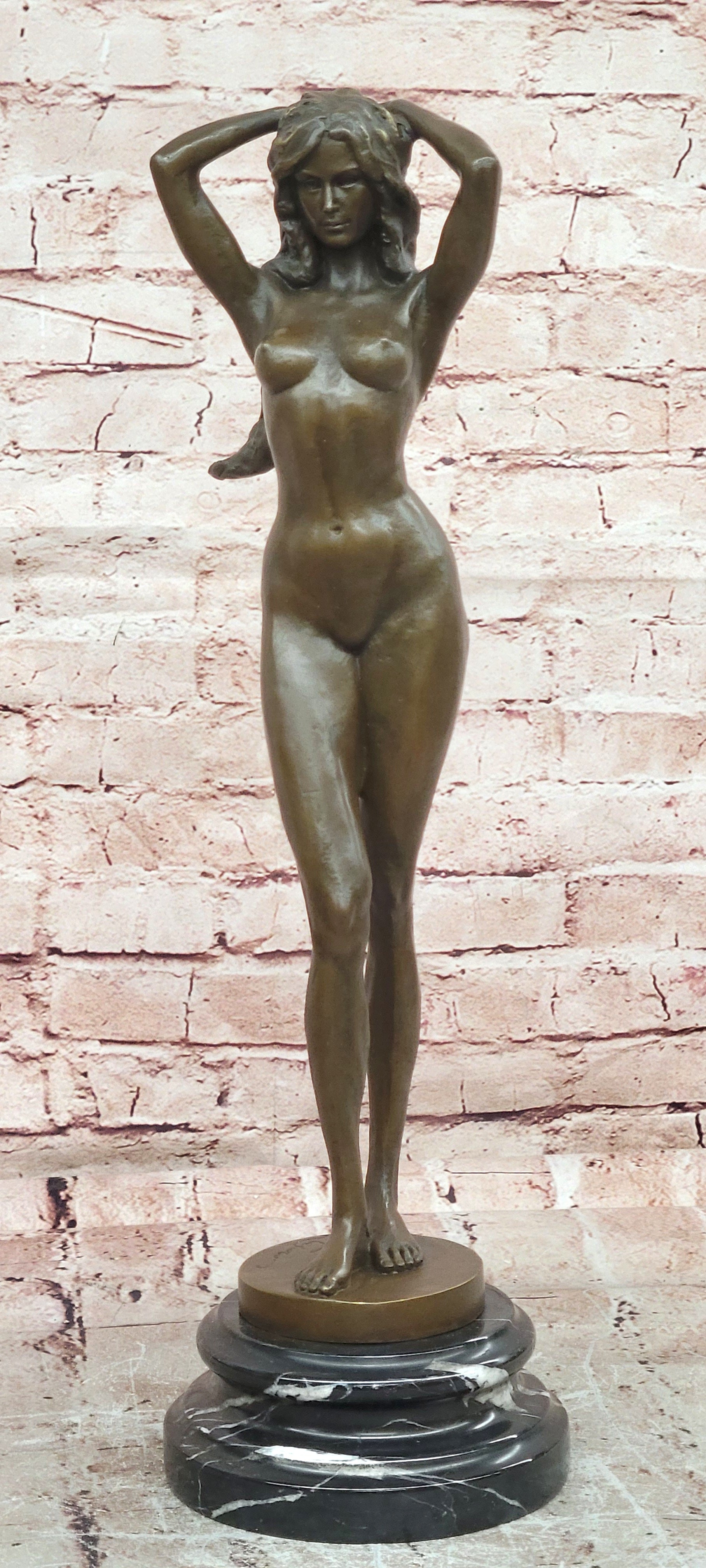 Signed Original Cesaro Sensual Female Form Real Bronze Figurine on Marble Base