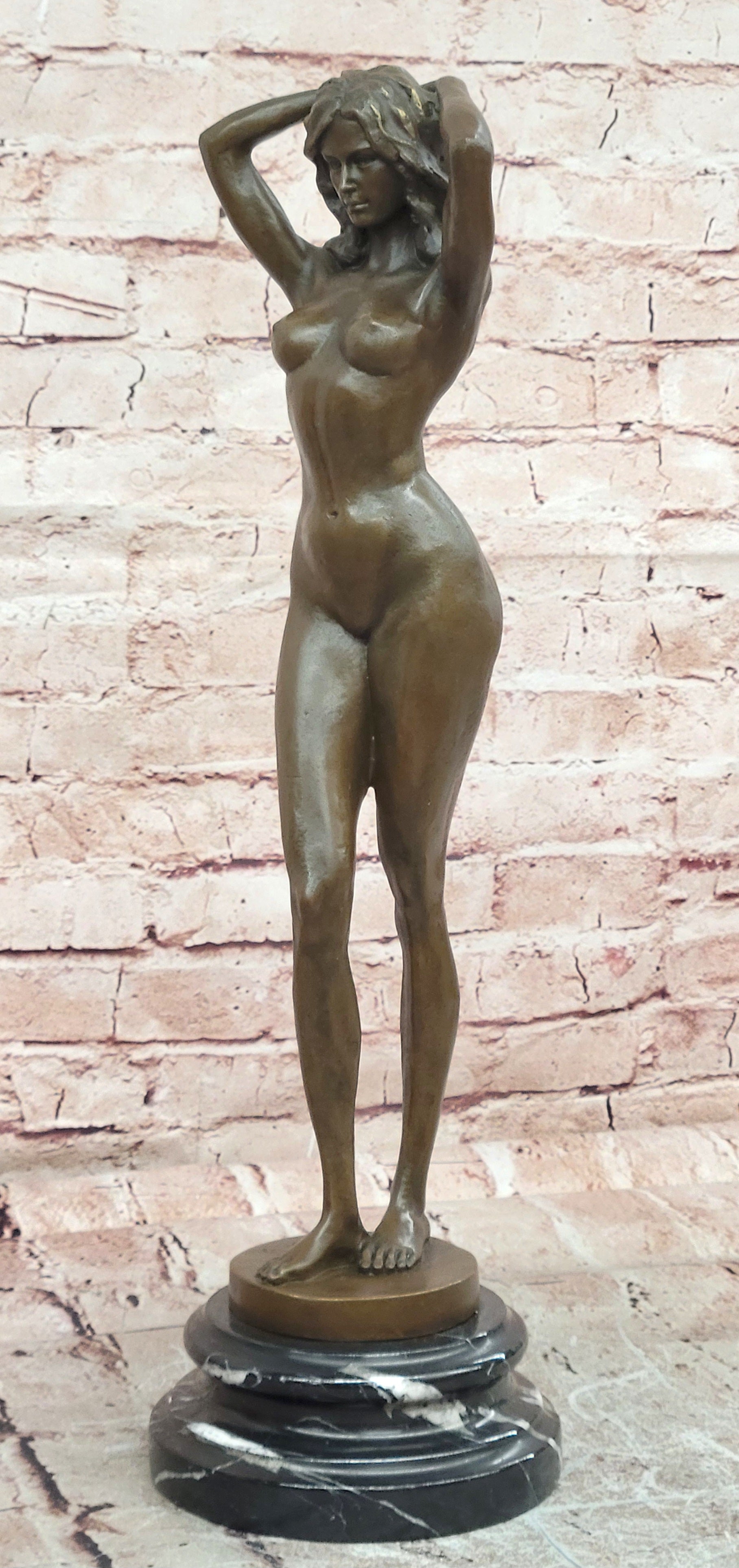 Signed Original Cesaro Sensual Female Form Real Bronze Figurine on Marble Base
